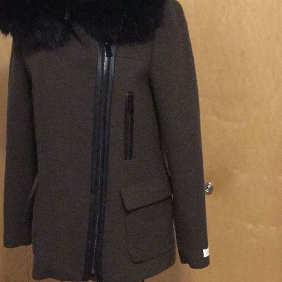 Hooded Wool Blend Jacket with Faux Fur Trim - Picture 3 of 9